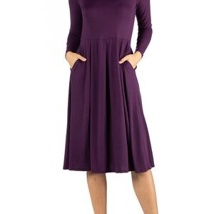 24/7 Comfort Apparel Purple Long Sleeve A-line Dress